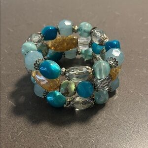 Turquoise & Amber Beaded Coil Bracelet - Women Jewelry